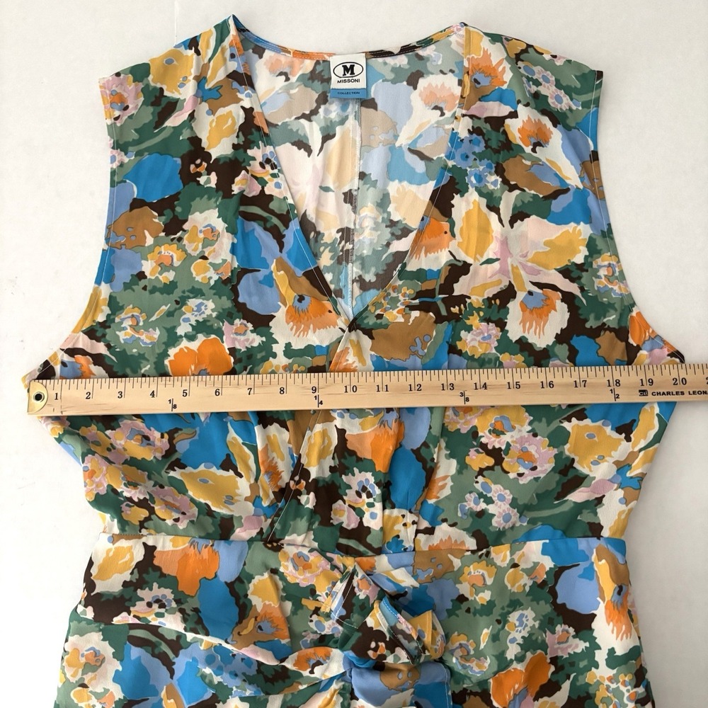 Missoni Abitto V-Neck Ruched Mini Dress Floral Sleeveless 46/12 Ruffle $520 NWOT - Picture 6 of 11